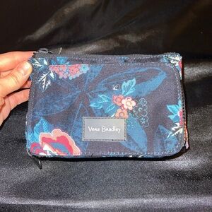 Vera Bradley Midnight Floral Wallet and blue pashmina scarf